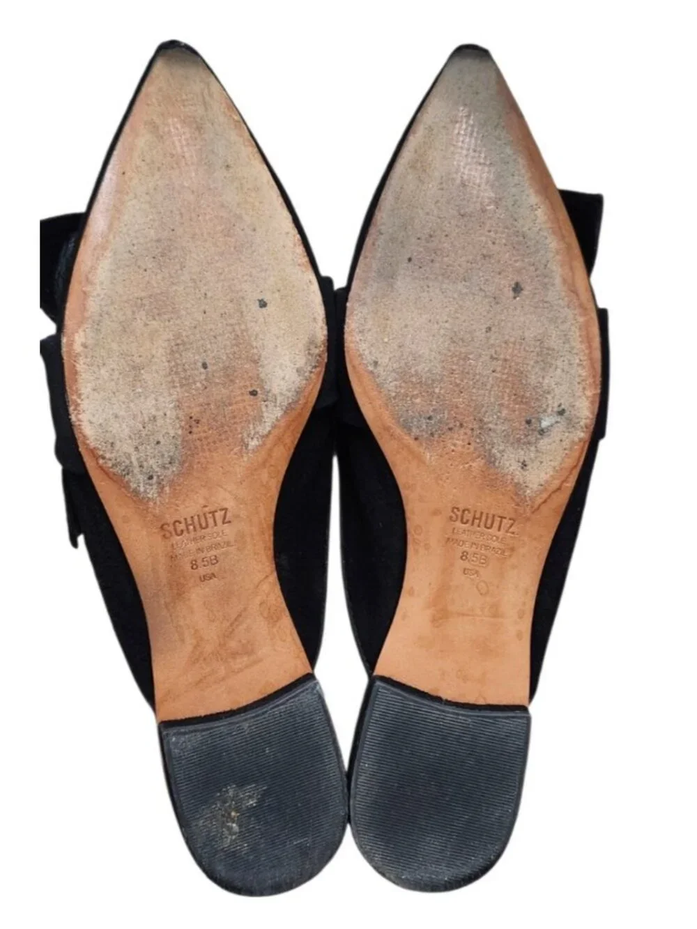 Schutz Black Suede Bow Pointed Toe Mule Flats Women’s Size 8.5B Leather